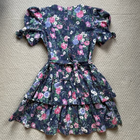 Vtg 90's My Michelle Girls Blue Floral Puff Sleeve Lace Cottagecore Dress Sz 10 - Picture 6 of 12